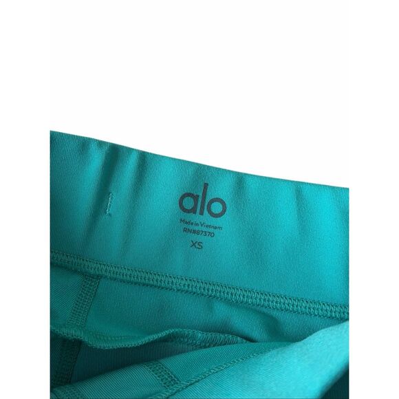 Alo Yoga Leggings 7/8 High Waist Checkpoint Drawstring Green Teal XS - Picture 3 of 7